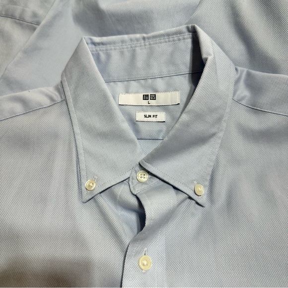 NWOT Uniqlo Powder Blue Textured Slim Fit Button Down Shirt Size Large - Picture 6 of 9